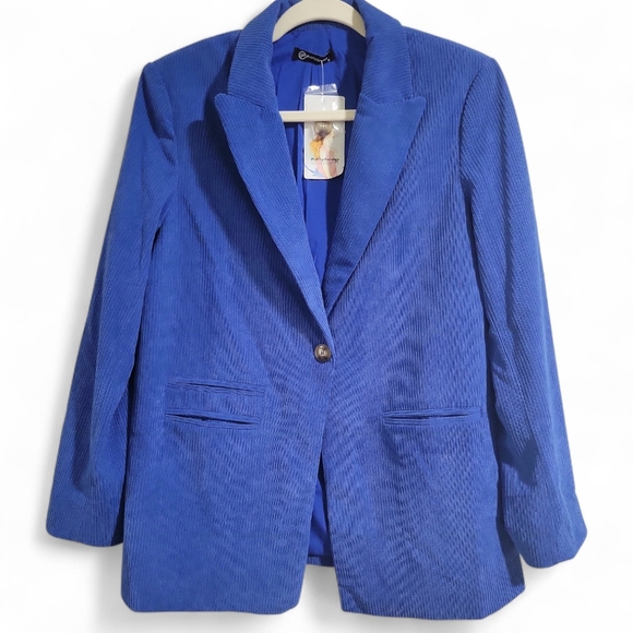 Pretty Garden Women's Blue Winter Corduroy Blazer Jacket Size Sm Oversized - Picture 5 of 16
